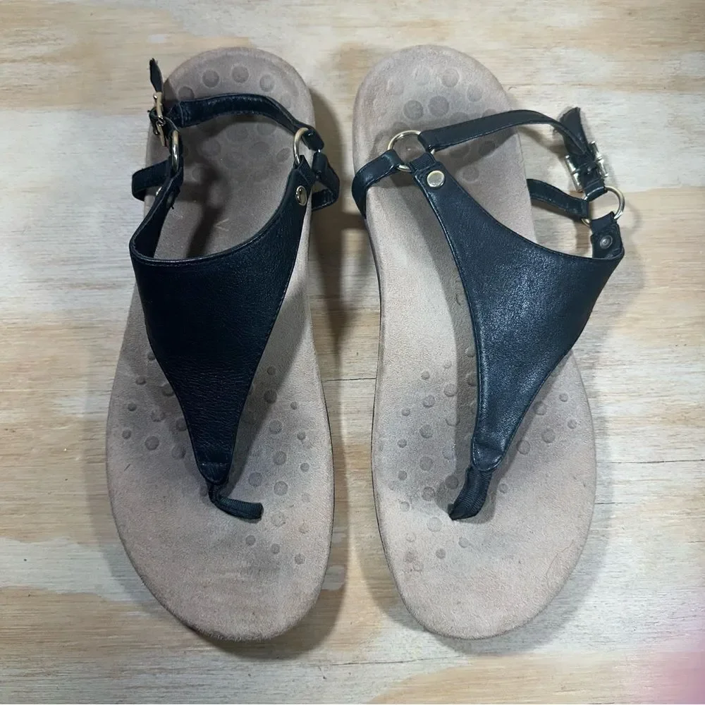 Vionic Kirra Black Leather T Strap Sandals Women’s Size 9.5